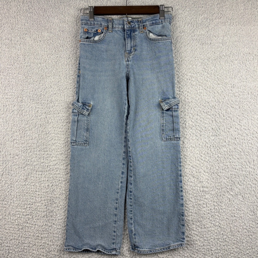 Levis Jeans Girls 10 Blue Denim Wide Leg Cargo Faded Skater Grunge Y2K Baggy